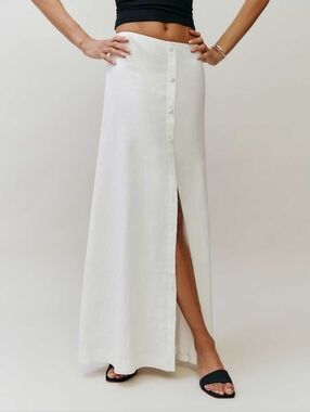 Reformation White Button-Front Andi Linen Maxi Skirt